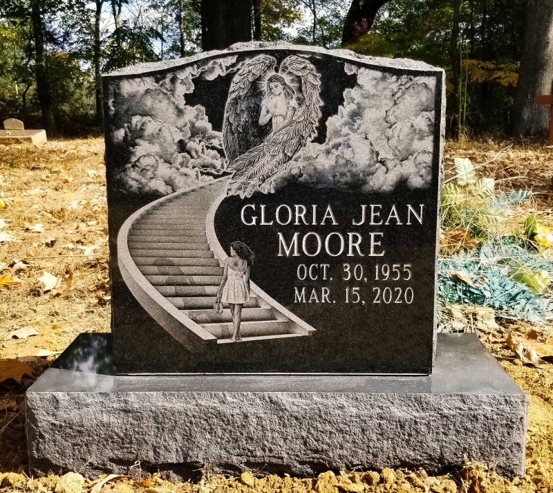 Moore Black Granite with Woman Walking Up Heavenly Stairs