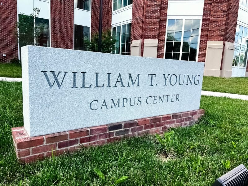 William T. Young Campus Center Granite Sign